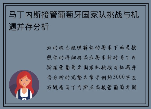 马丁内斯接管葡萄牙国家队挑战与机遇并存分析
